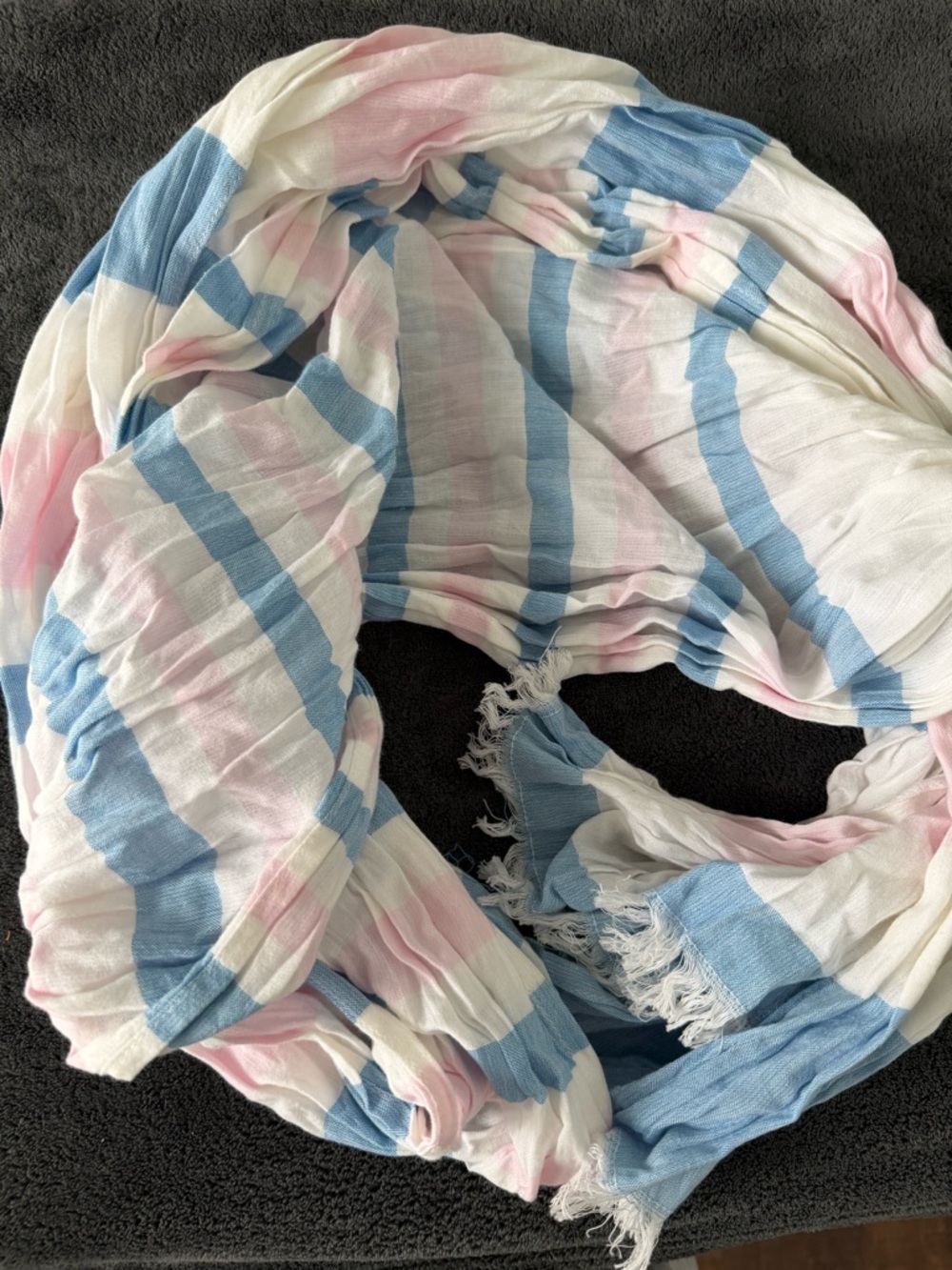 Lightweight Striped Scarf in White, Blue & Pink